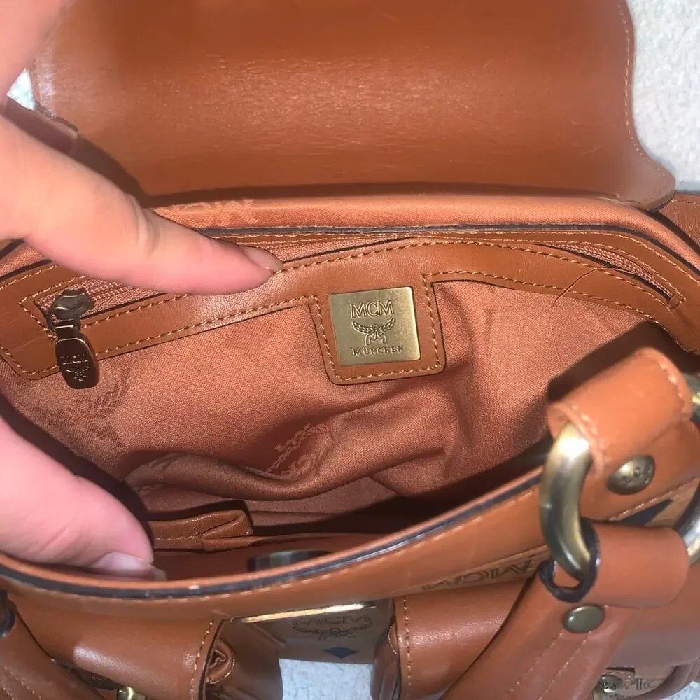 GUC MCM SMALL COGNAC VISETOS BOSTON BAG, L 10” x H 6.5” x D 3.5” - Picture 8 of 9